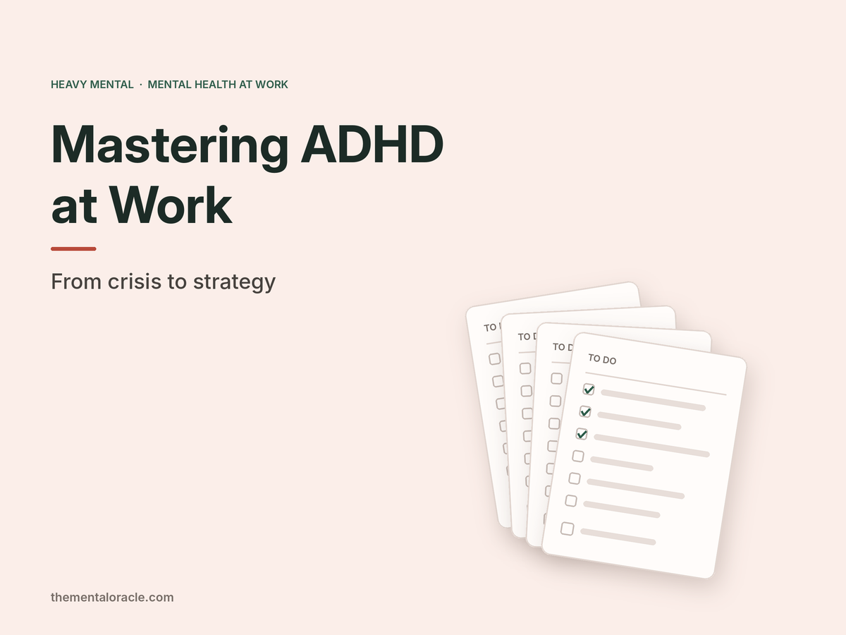 Mastering ADHD at work: a stack of to-do lists, partly ticked